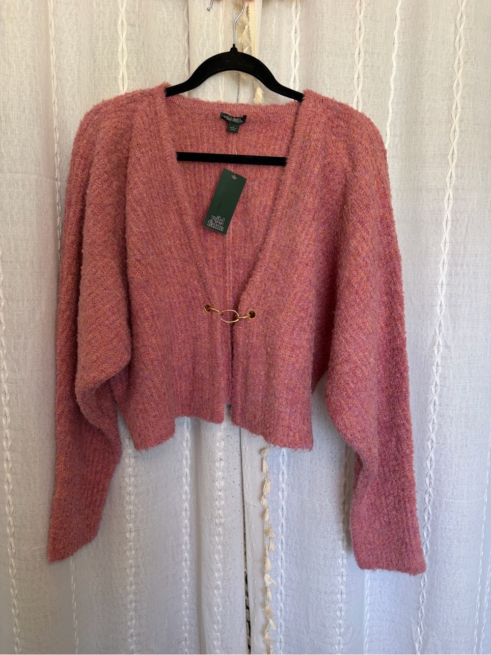 wild fable Rose-Pink Open Front V-Neck Cardigan with Gold Clasp